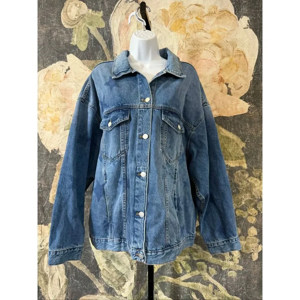 New Anthropologie The Weston Denim Boyfriend Jacket by Pilcro: Star Print Editio - Picture 6 of 15